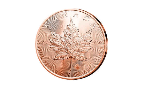 Maple Leaf 1 oz Silber 2023 Kanada veredelt mit Rotgold
