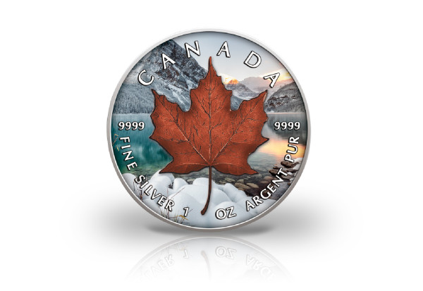 Maple Leaf 1 oz Silber 2021 Kanada Winter veredelt mit Farbapplikation