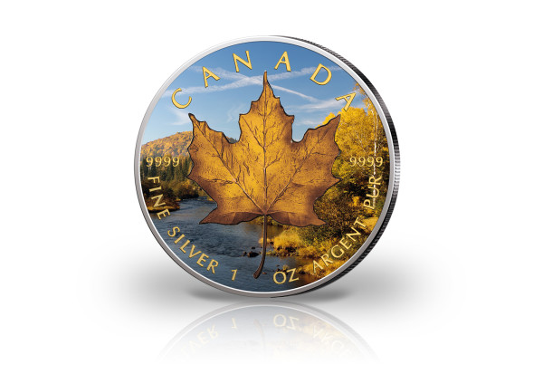 Maple Leaf 1 oz Silber 2022 Kanada Herbst veredelt mit Farbapplikation