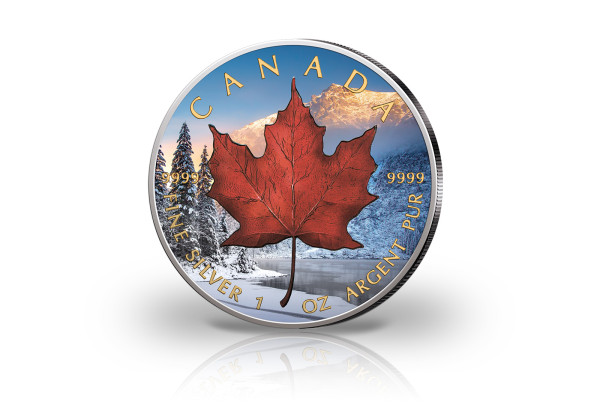 Maple Leaf 1 oz Silber 2022 Kanada Winter veredelt mit Farbapplikation