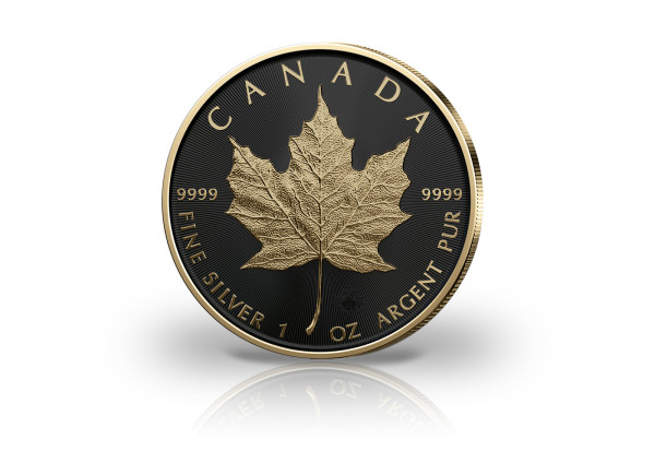 Maple Leaf 1 oz Silber 2022 Kanada veredelt mit Ruthenium und 24 Karat Goldapplikation