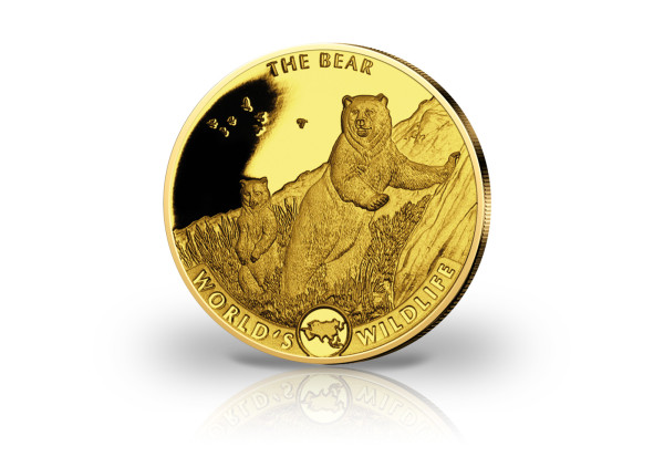 Worlds Wildlife Grizzly Bär 10 Francs 0,5 Gramm Gold 2022 PP