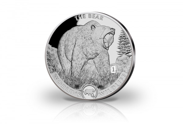 Worlds Wildlife Bär 20 Francs 1 oz Silber 2022 Kongo st