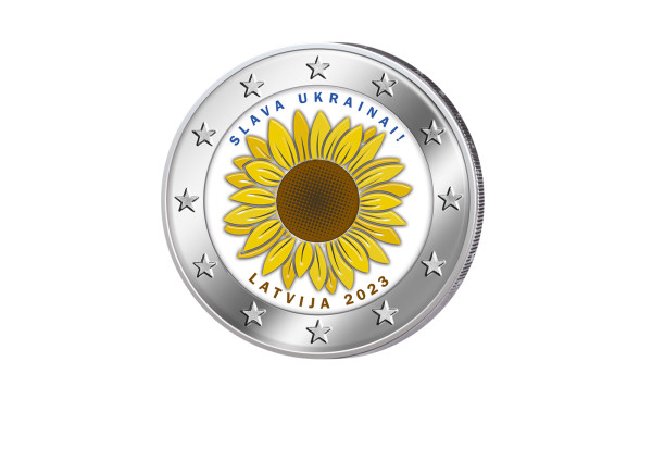 2 Euro 2023 Lettland Ukrainische Sonnenblume mit Farbmotiv bfr.