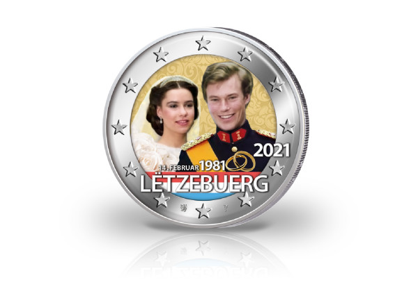 2 Euro 2021 Luxemburg 40. Hochzeitstag Großherzog Henri mit Farbmotiv