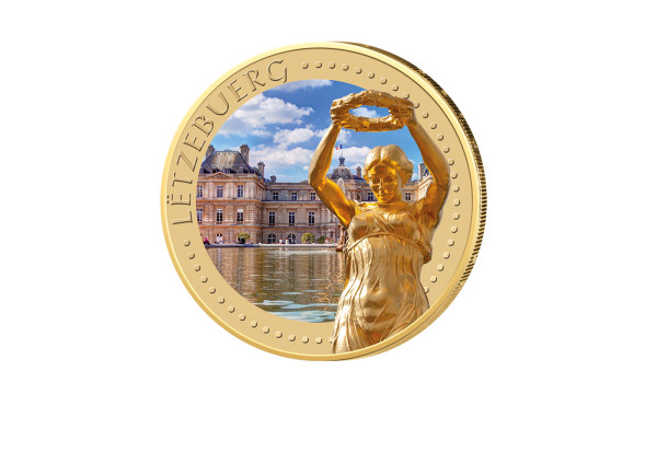 2 Euro Luxemburg Goldene Frau mit Goldauflage und Farbmotiv in Kapsel