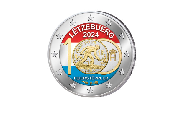 2 Euro 2024 Luxemburg 100 Jahre Feierstëppler mit Farbmotiv