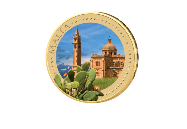 2 Euro Malta Gozo mit Goldauflage und Farbmotiv in Kapsel