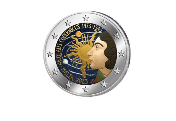 2 Euro 2023 Malta 550. Geb. Nikolaus Kopernikus mit Farbmotiv