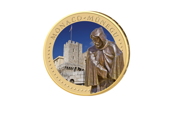 2 Euro Monaco Franc. Grimaldi mit Goldauflage und Farbmotiv in Kapsel