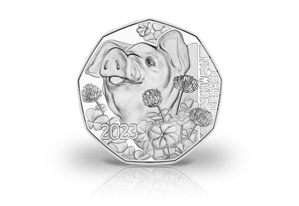 5 Euro Silbermünze 2023 Österreich Neujahresmünze Schwein gehabt hgh