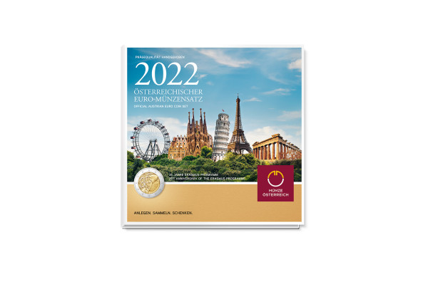 Kursmünzensatz 2022 Österreich hgh inkl. 2 Euro Erasmus