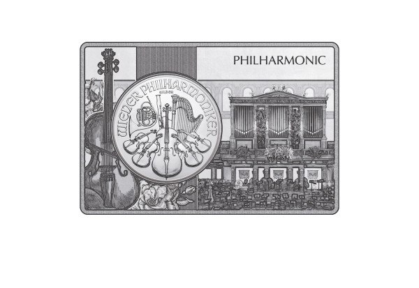 Wiener Philharmoniker 1 oz Silber 2023 Österreich eingefasst in einem Barren