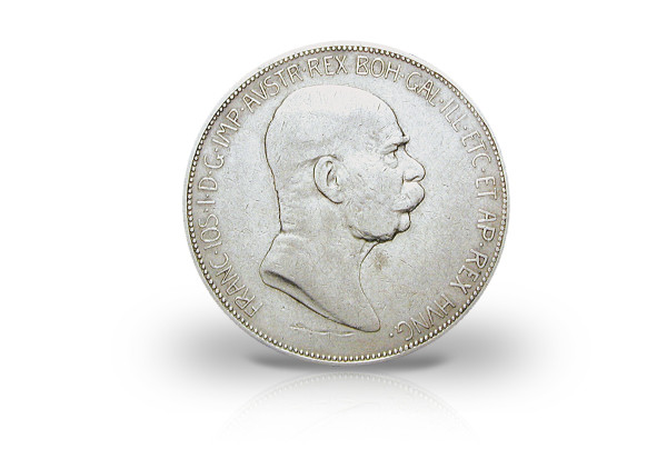 5 Kronen Silbermünze 1908 Österreich mit Tänzerin im Hintergrund