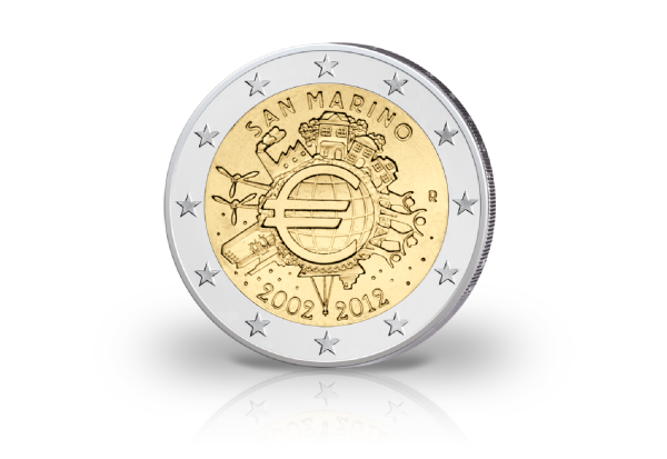 San Marino 2 Euro Gedenkmünze 10 Jahre Euro Bargeld 2012 st