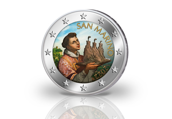 2 Euro 2022 San Marino Kursmünze Der heilige Marinus mit Farbmotiv