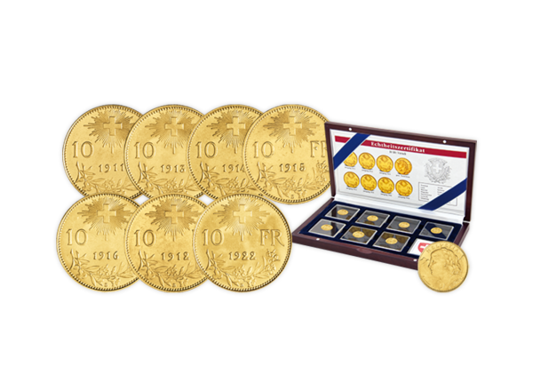 Goldmünzenset - 7x 10 Franken Gold Vreneli -Schweiz - Jahrgänge 1911-1922