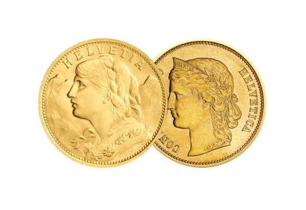 20 Franken Goldmünzen 2er-Spar-Set Schweiz Vreneli und Helvetia im Etui