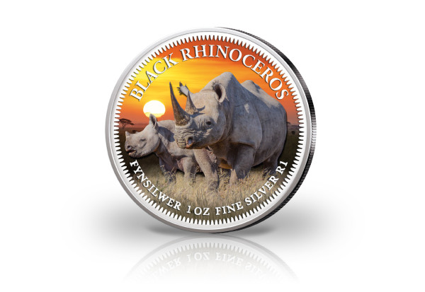 Krügerrand 1 oz Silber Südafrika mit Farbmotiv Nashorn