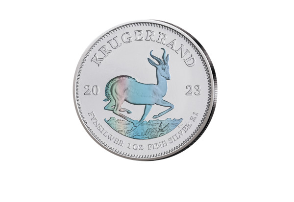 Krügerrand 1 oz Silber 2023 Südafrika veredelt mit Hologramm