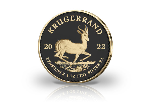 Krügerrand 1 oz Silber 2022 Südafrika veredelt mit Ruthenium und 24 Karat Goldauflage