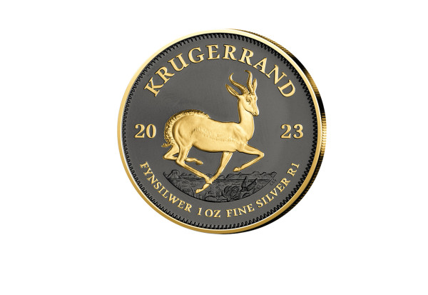 Krügerrand 1 oz Silber 2023 Südafrika veredelt mit Ruthenium und 24 kt Goldaufl.