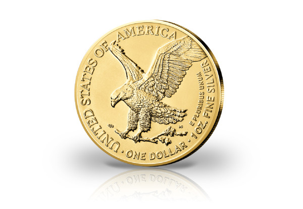 American Eagle 1 oz Silber 2021 USA Neues Motiv veredelt mit Goldauflage