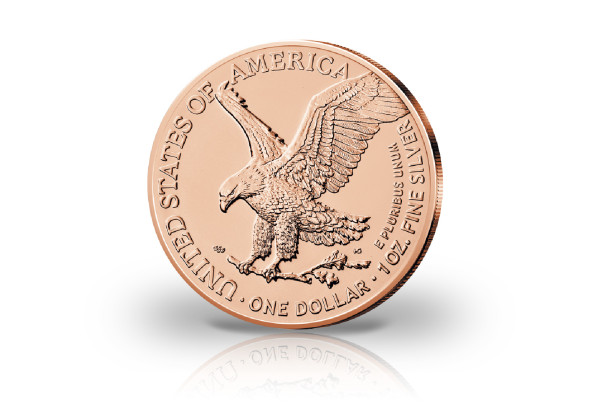 American Eagle 1 oz Silber 2021 USA Neues Motiv veredelt mit Rotgold