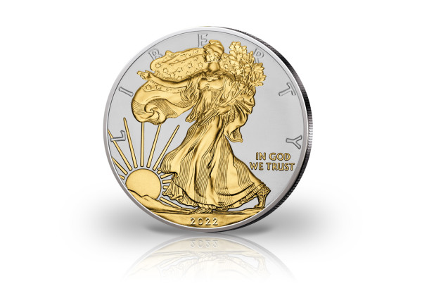 American Eagle 1 oz Silber 2022 USA veredelt mit 24 Karat Goldapplikation