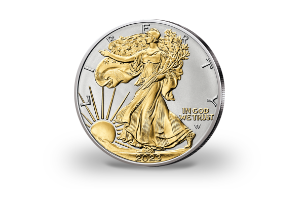 American Eagle 1 oz Silber 2023 USA veredelt mit 24 Karat Goldapplikation