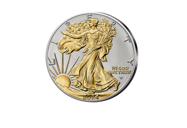American Eagle 1 oz Silber 2024 USA mit 24 Karat Goldapplikation