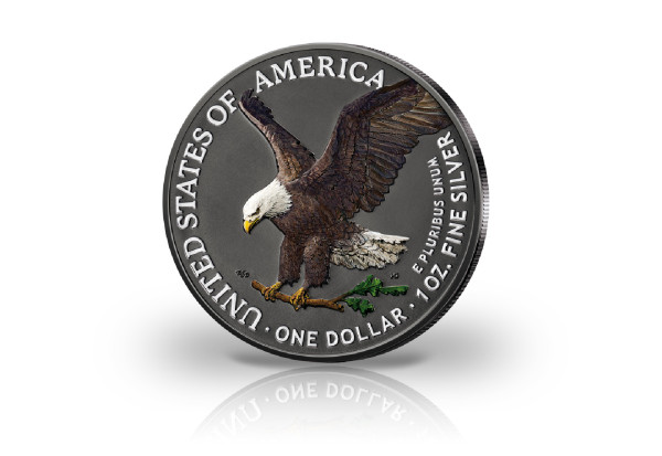 American Eagle 1 oz Silber 2021 USA Neues Motiv veredelt mit Ruthenium und Farbapplikation