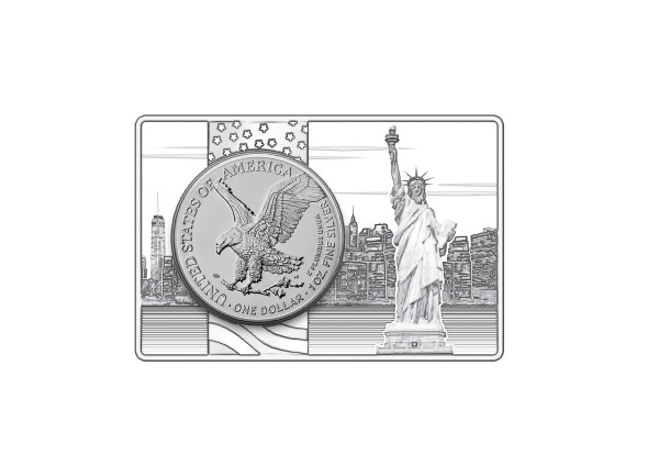 American Eagle 1 oz Silber 2022 USA eingefasst in einem Barren