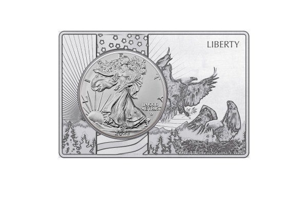 American Eagle 1 oz Silber 2023 USA eingefasst in einem Barren