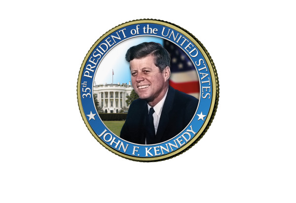 ½ Kennedy-Dollar USA vergoldet mit Farbmotiv John F. Kennedy