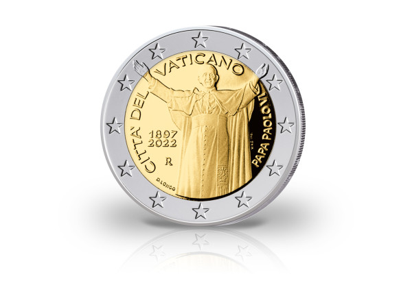 2 Euro 2022 Vatikan 125. Geburtstag Papst Paul VI. PP im Etui