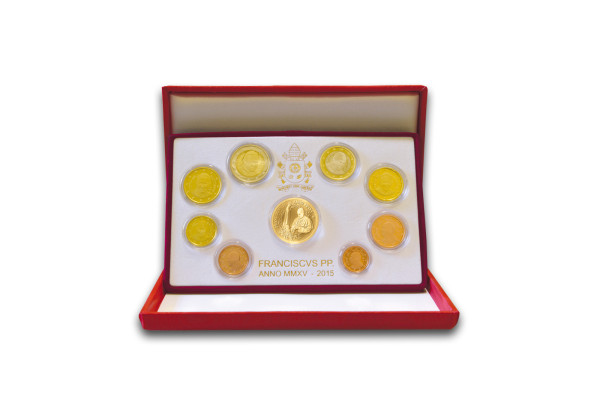 Kursmünzensatz 2015 Vatikan PP inkl. 50 Euro Goldgedenkmünze im Etui
