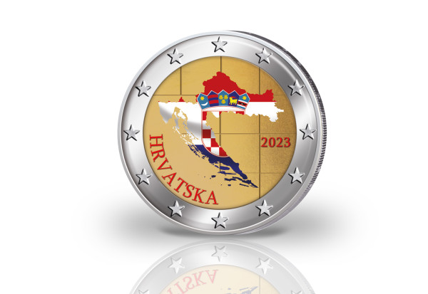 2 Euro 2023 Erste Euromünze Kroatiens mit Farbmotiv