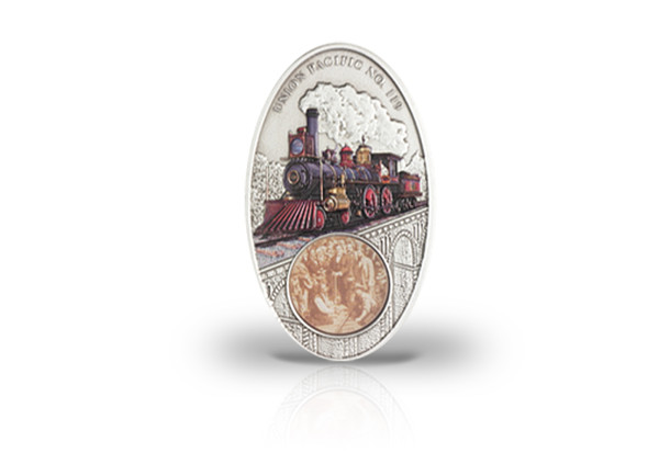 10 Dollar Silbermünze Union Pacific mit Antique Finish und Glasintarsie im Etui