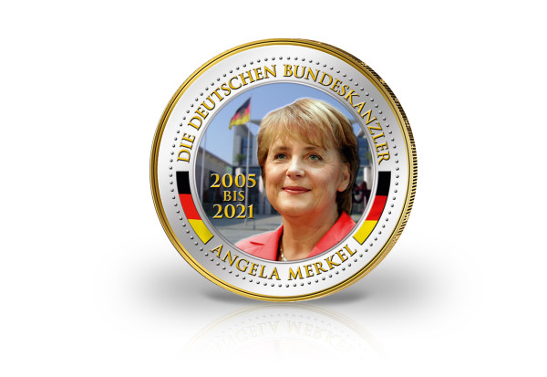 2 Euro Bundeskanzlerin Angela Merkel veredelt mit Farbmotiv und 24 kt Goldaufl.