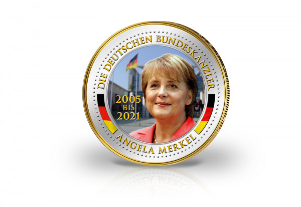 2 Euro Bundeskanzlerin Angela Merkel veredelt mit Farbmotiv und 24 Karat Goldauflage