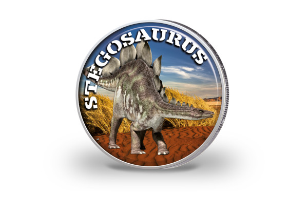 2 Euro mit Farbmotiv Dinosaurier Stegosaurus