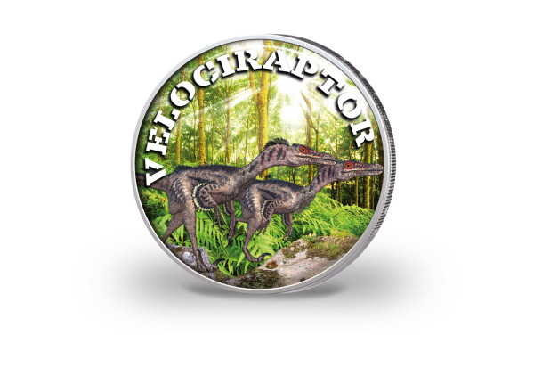 2 Euro mit Farbmotiv Dinosaurier Velociraptor