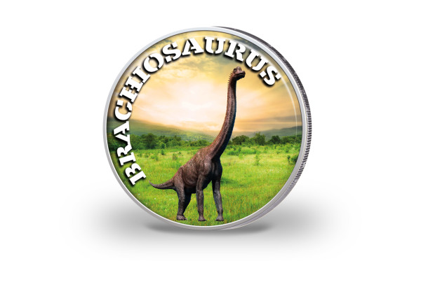 2 Euro mit Farbmotiv Dinosaurier Brachiosaurus