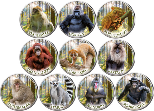 Die Welt der Affen 10er Kollektion mit Farbmotiv im Etui inkl. Zertifikat