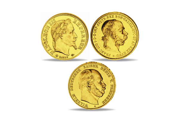 Goldmünzen Berühmtesten Kaiser Europas Napoleon III. Franz Joseph I. Wilhelm I. im 3er Set