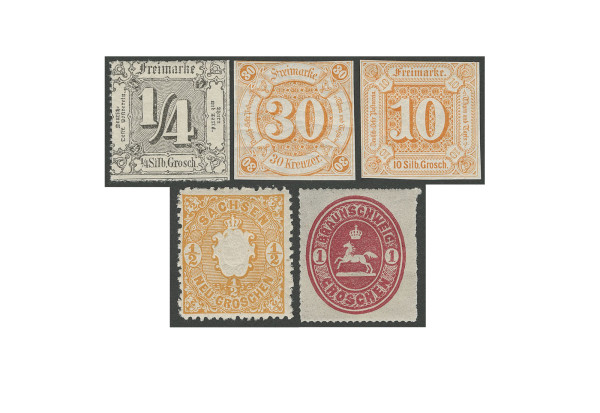 Briefmarken Altdeutschland 5 verschiedene Ausgaben postfrisch