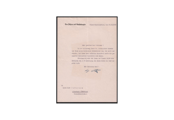 Berlin/Reichskanzler 1942 Original-Brief von Adolf Hitler