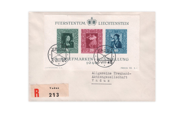 Briefmarke Liechtenstein Block 5 auf Brief /FDC, gestempelt